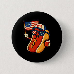 Hot Dog 4th Of July Funny Patriotic Usa Flag Men W 6 Cm Round Badge