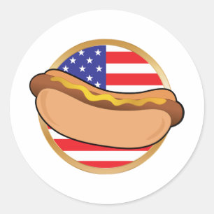 Hot Dog American Flag Classic Round Sticker