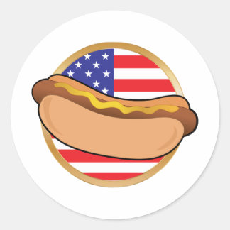 Hot Dog American Flag Classic Round Sticker