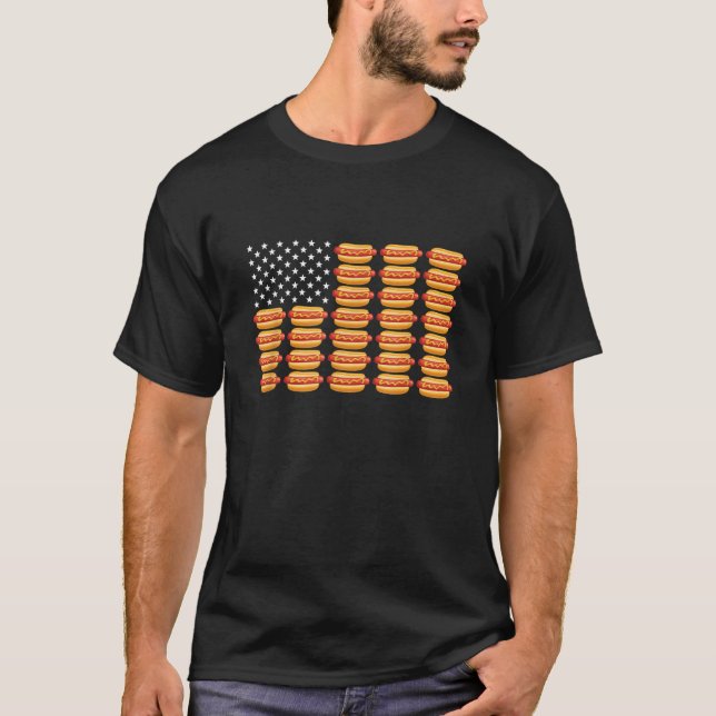 Hot Dog American Flag July 4th Patriotic Summer BB T-Shirt (Front)