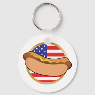 Hot Dog American Flag Key Ring