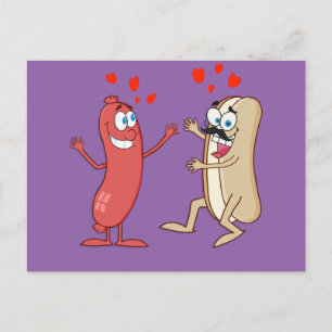 Hot Dog and Bun - Love at First Sight Postcard