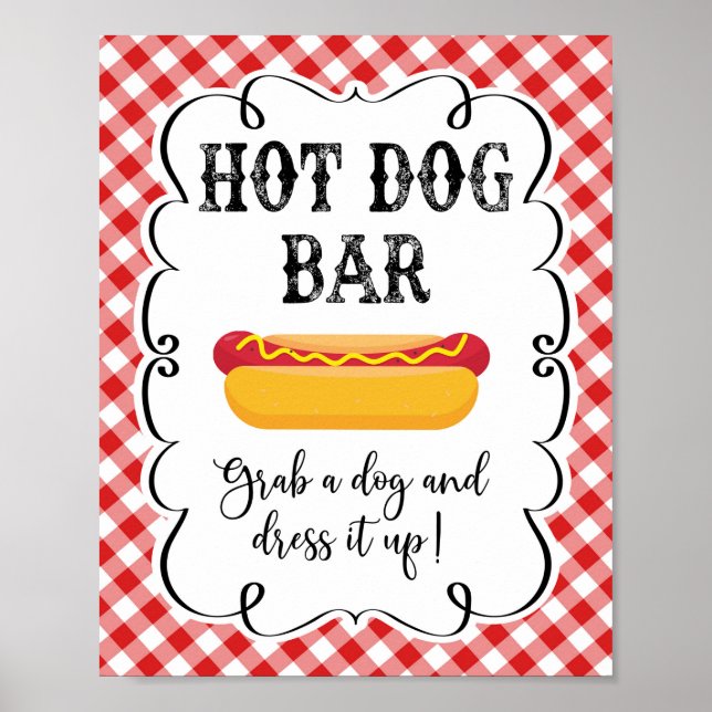 Hot Dog Bar Red Gingham I Do BBQ Poster (Front)