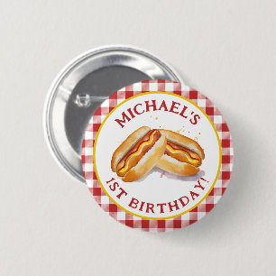 Hot Dog Birthday Party Red Gingham 6 Cm Round Badge