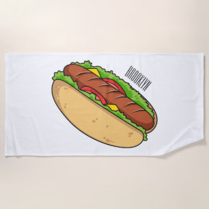 Hot dog cartoon illustration beach towel