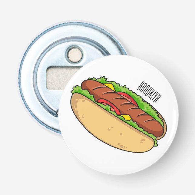 Hot dog cartoon illustration bottle opener (Front)