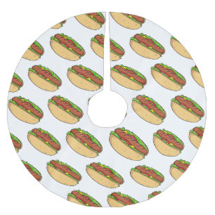 Hot dog cartoon illustration brushed polyester tree skirt
