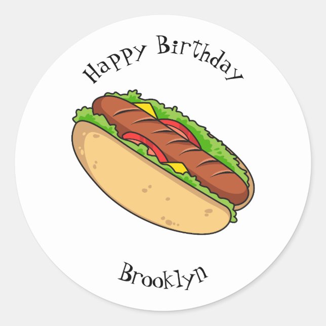 Hot dog cartoon illustration classic round sticker (Front)
