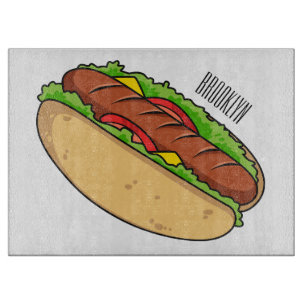Hot dog cartoon illustration cutting board