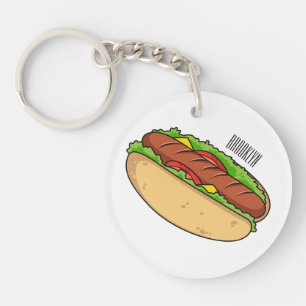 Hot dog cartoon illustration  key ring