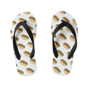 Hot dog cartoon illustration kid's flip flops
