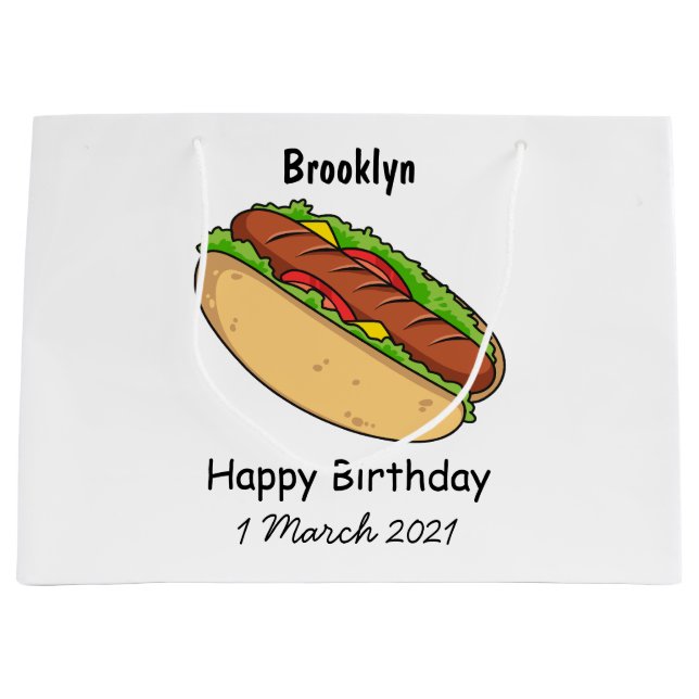 Hot dog cartoon illustration  large gift bag (Front)