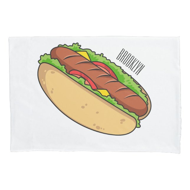 Hot dog cartoon illustration pillowcase (Front)