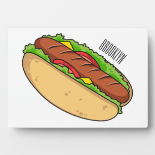 Hot dog cartoon illustration plaque
