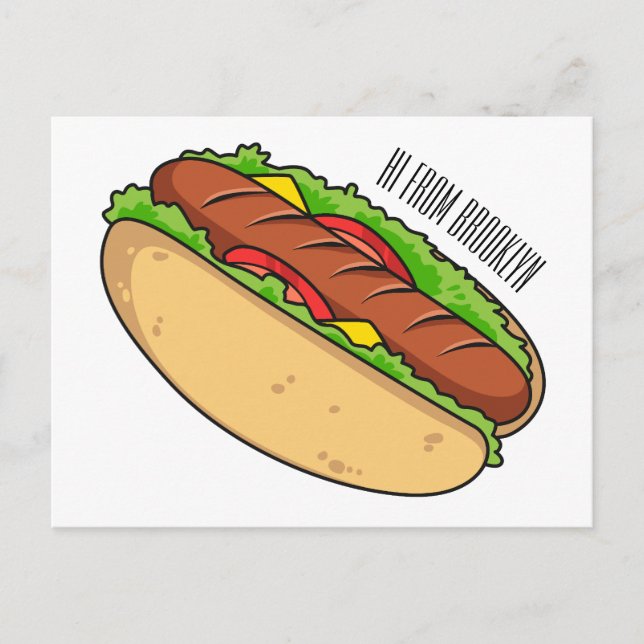 Hot dog cartoon illustration postcard (Front)