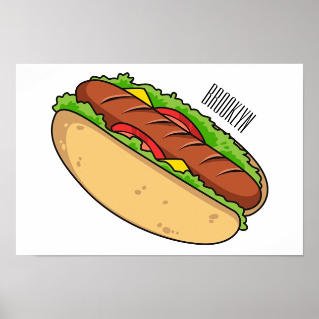 Hot dog cartoon illustration poster (Front)