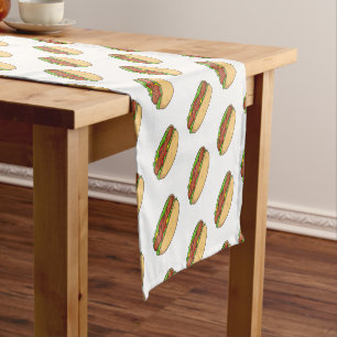 Hot dog cartoon illustration short table runner