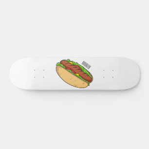 Hot dog cartoon illustration skateboard
