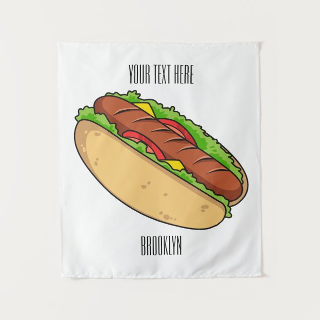 Hot dog cartoon illustration tapestry (Front)
