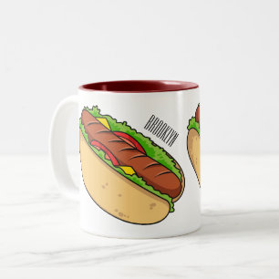Hot dog cartoon illustration Two-Tone coffee mug