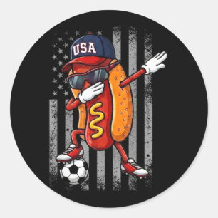 Hot Dog Dabbing Funny Soccer Boys Girls Kids Men Classic Round Sticker