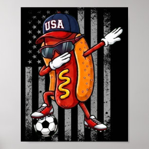 Hot Dog Dabbing Funny Soccer Boys Girls Kids Men Poster