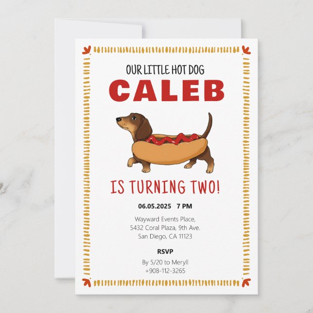 Hot Dog Dachshund Dog Baby Birthday Party Thank You Card (Front)