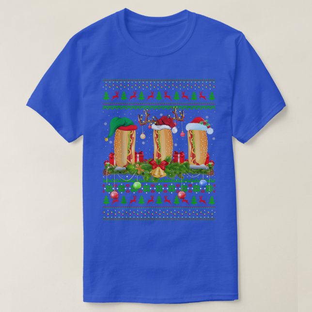 Hot Dog Dish Lover Xmas Santa Ugly Hot Dog Christm T-Shirt (Design Front)