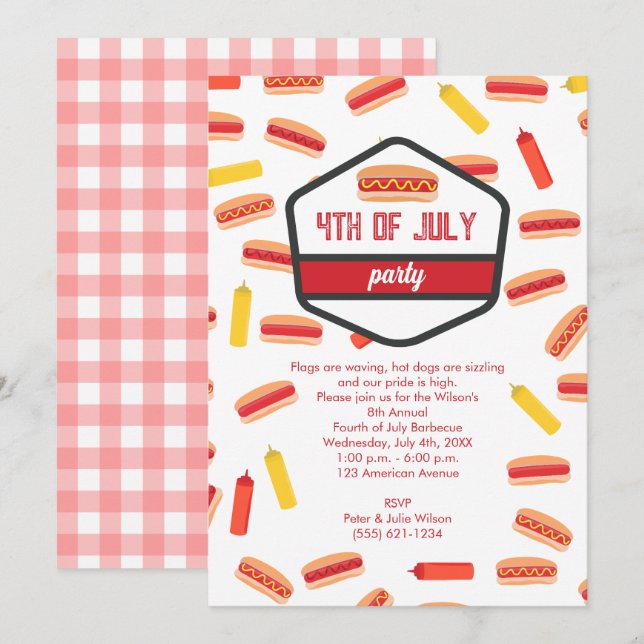 Hot Dog Fast Food 4th of July BBQ Party Invitation (Front/Back)