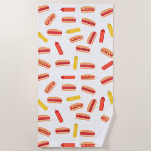 Hot Dog Fast Food BBQ Pattern Beach Towel