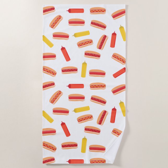 Hot Dog Fast Food BBQ Pattern  Beach Towel (Front)