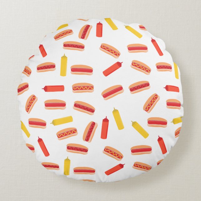 Hot Dog Fast Food BBQ Pattern  Round Cushion (Front)