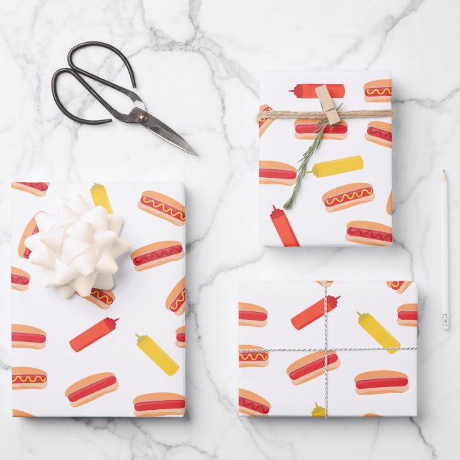 Hot Dog Fast Food BBQ Pattern  Wrapping Paper Sheet (Front)