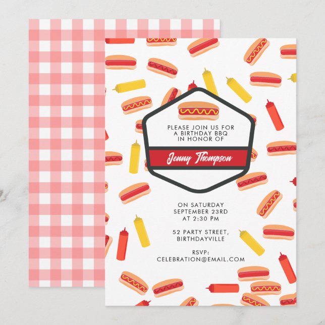 Hot Dog Fast Food Birthday Party BBQ Invitation (Front/Back)