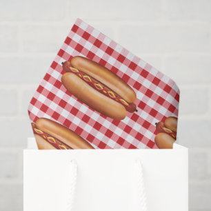 Hot Dog Fast Food Buns On Red Gingham Pattern Tissue Paper