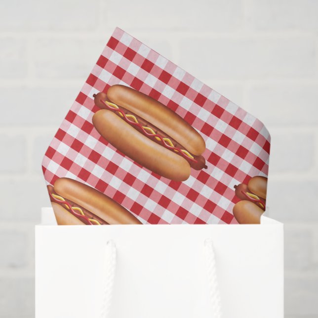 Hot Dog Fast Food Buns On Red Gingham Pattern Tissue Paper (Gift Bag)