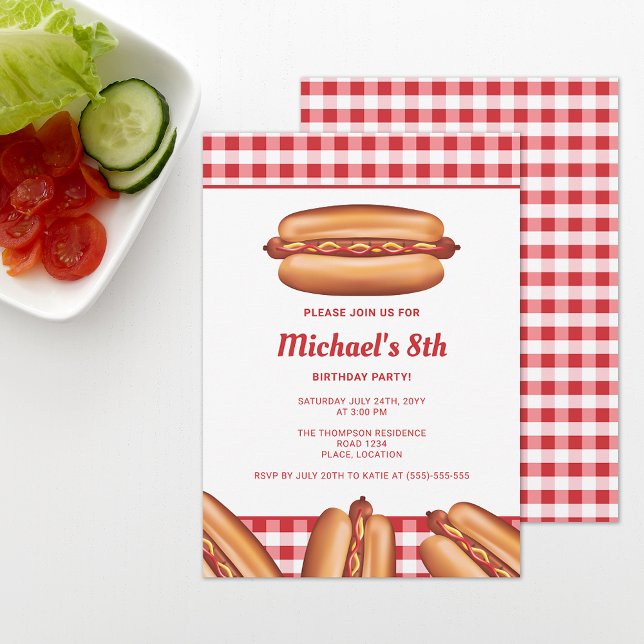 Hot Dog Fast Food Illustration Birthday Party Invitation (Creator Uploaded)