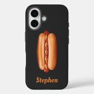 Hot Dog Fast Food Illustration With Custom Name iPhone 16 Case