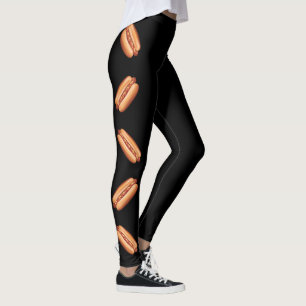 Hot Dog Fast Food Illustrations On Black Leggings