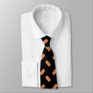 Hot Dog Fast Food Pattern On Black Tie