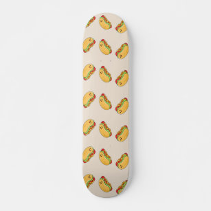Hot dog food character on pink skateboard