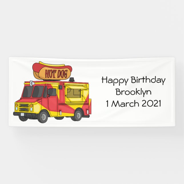 Hot dog food truck cartoon illustration  banner (Horizontal)