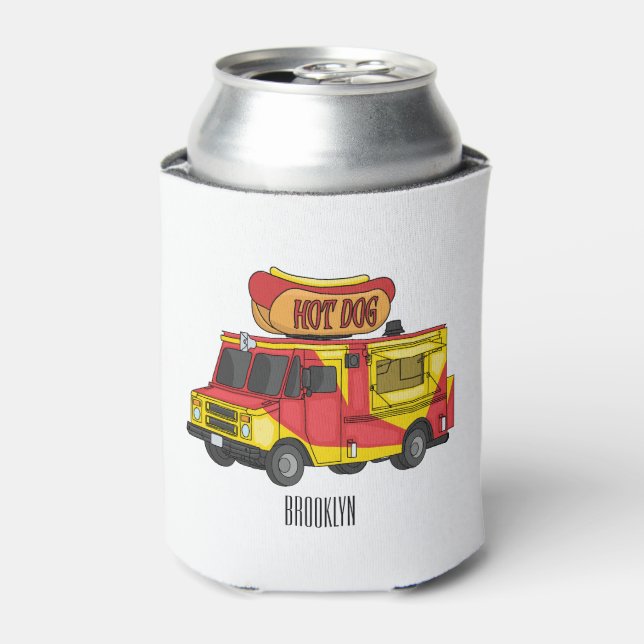 Hot dog food truck cartoon illustration  can cooler (Can Front)