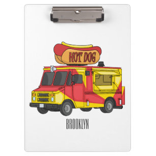 Hot dog food truck cartoon illustration clipboard