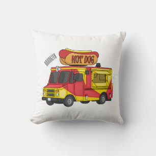 Hot dog food truck cartoon illustration cushion