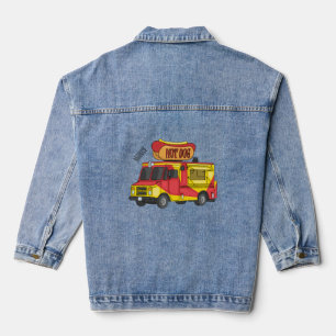 Hot dog food truck cartoon illustration denim jacket