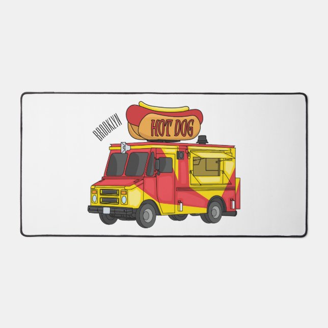 Hot dog food truck cartoon illustration  desk mat (Front)