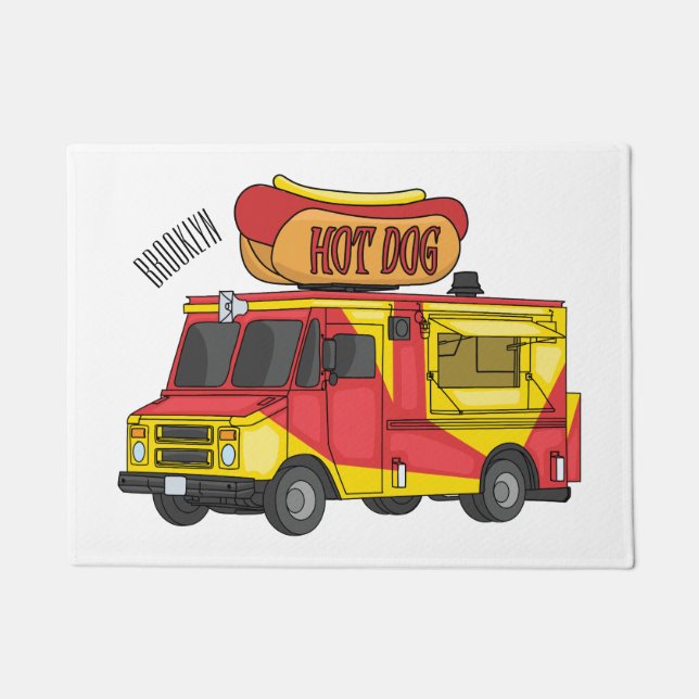 Hot dog food truck cartoon illustration doormat (Front)