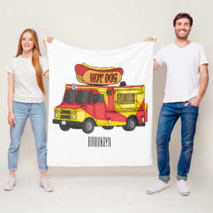 Hot dog food truck cartoon illustration fleece blanket