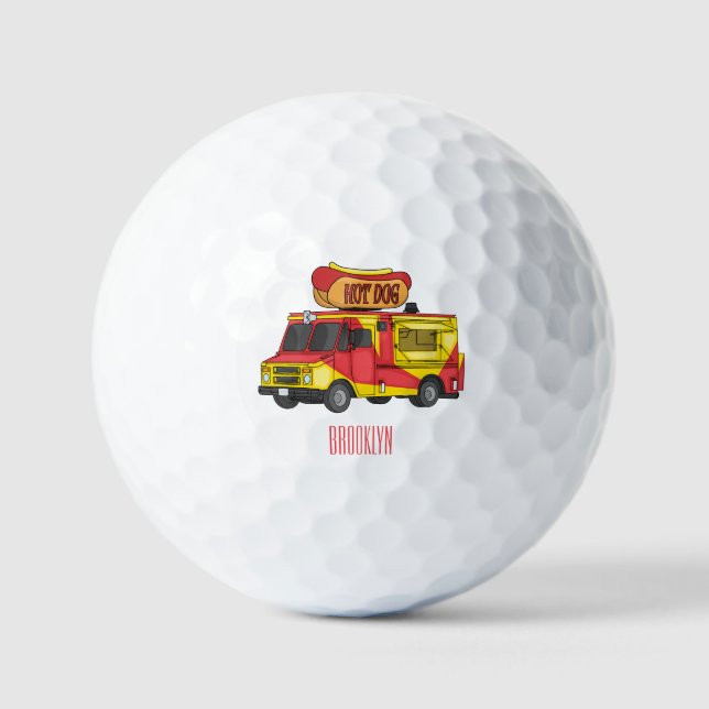 Hot dog food truck cartoon illustration golf balls (Front)